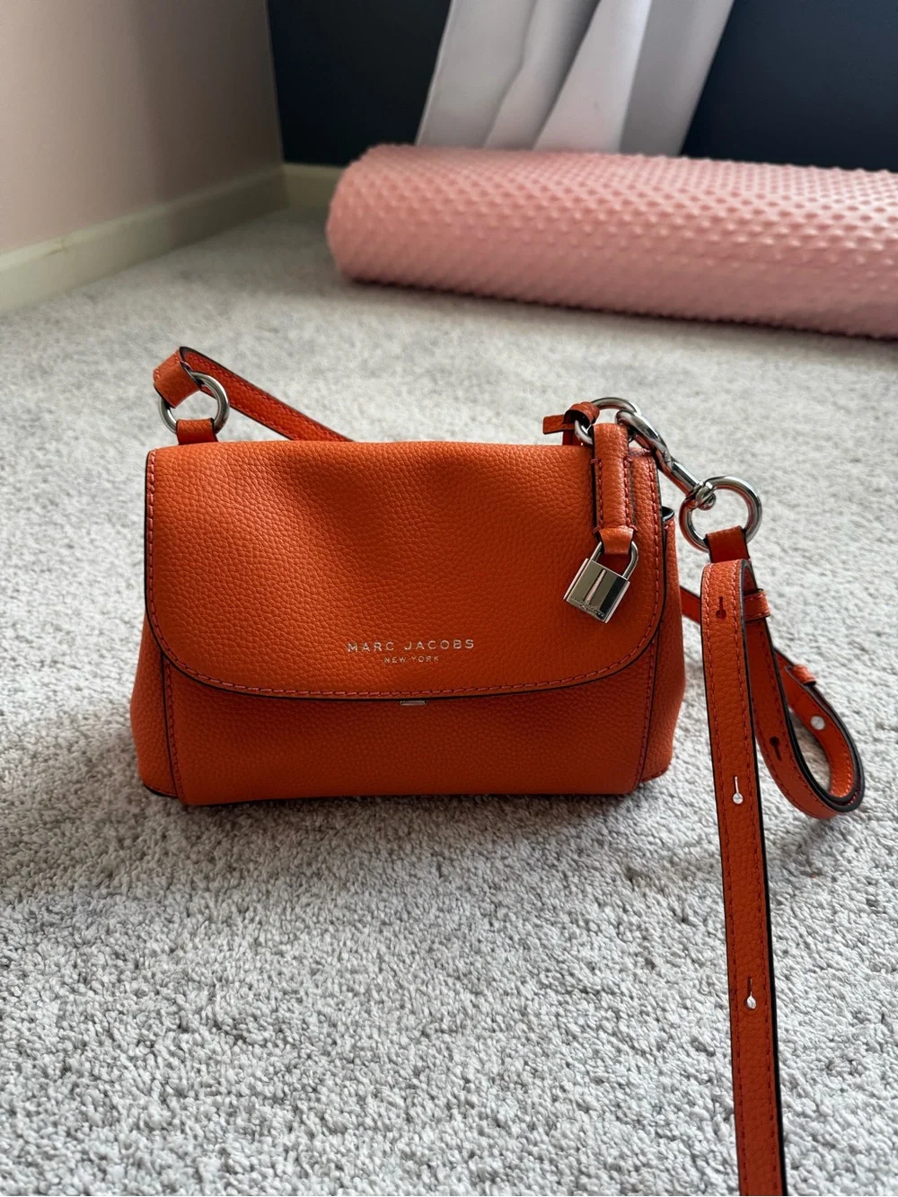 Marc Jacobs Orange Pebbled Leather Crossbody with Silver Hardware
